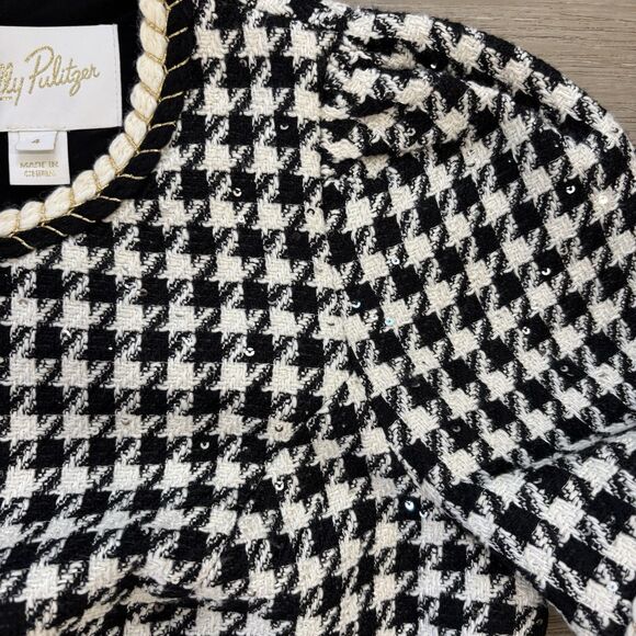 Lilly Pulitzer Shift Dress Size 4 Doriane Boucle Noir Houndstooth Sequin Boucle - Picture 5 of 12